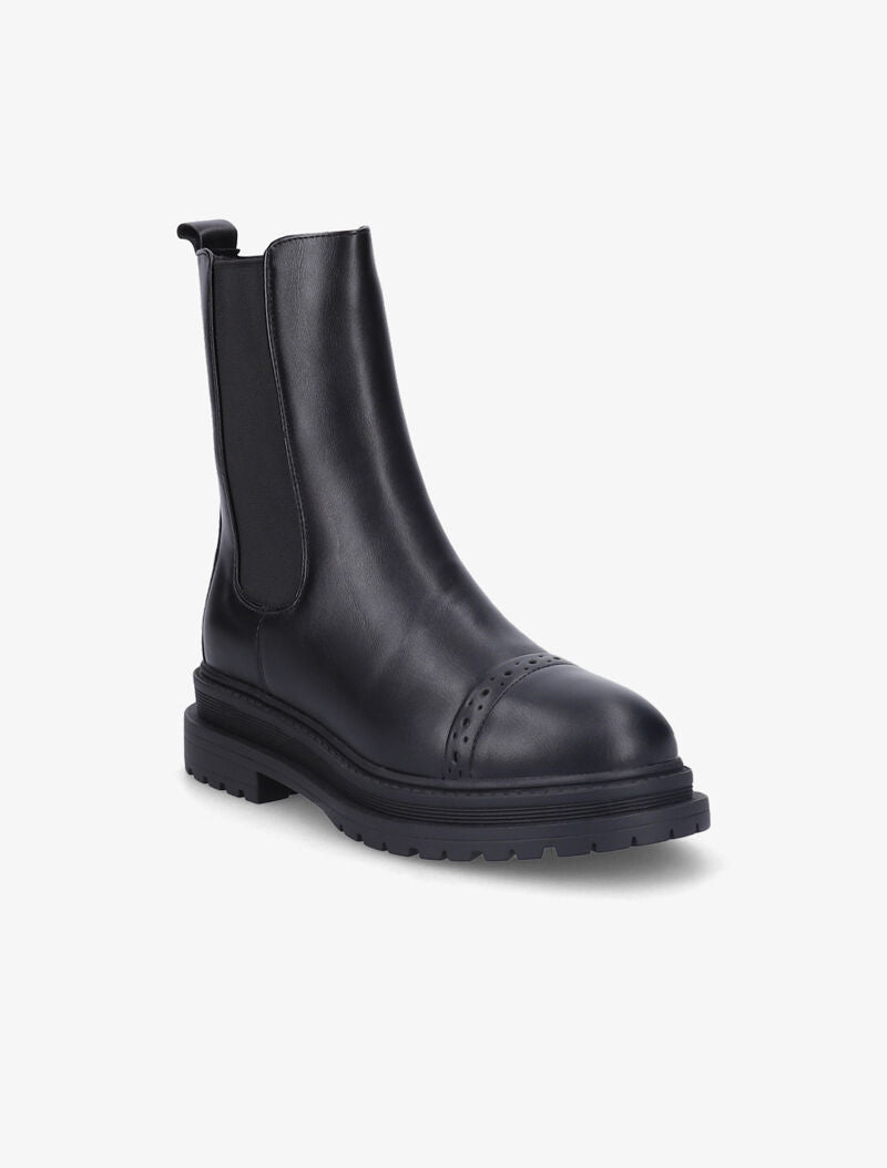 Bottines unies à détails perforés - Noir - 3