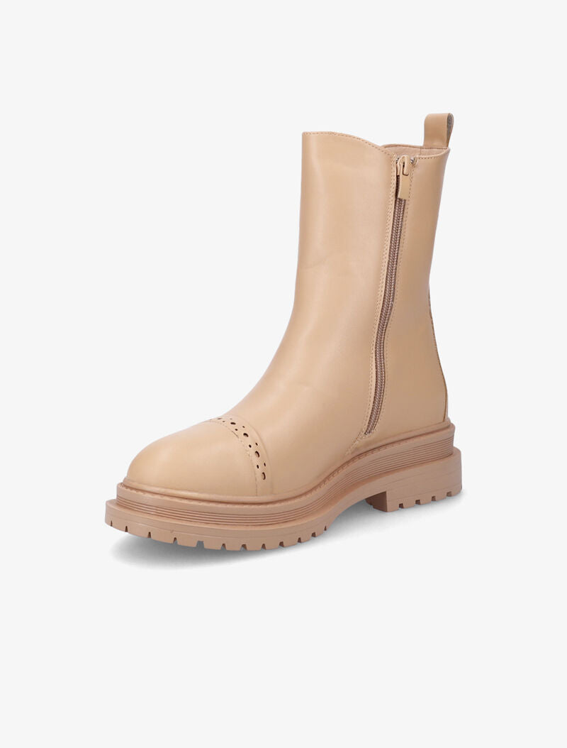 Bottines unies à détails perforés - Camel - 4