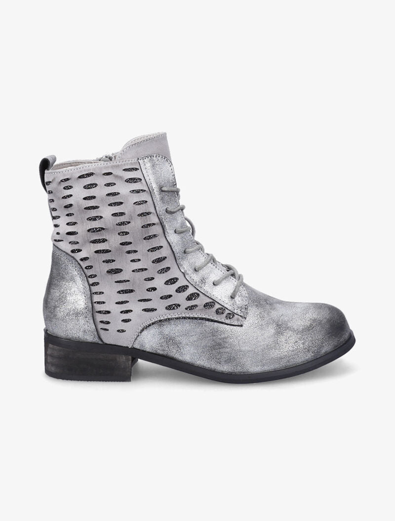 Bottines perforées à lacets et détail irisé - Argent - 2