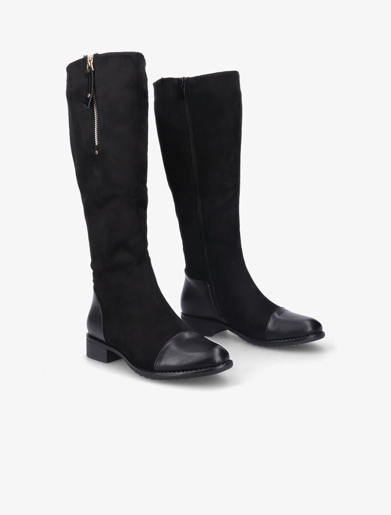 Bottes en suédine et simili avec zip décoratif doré - Noir - 4