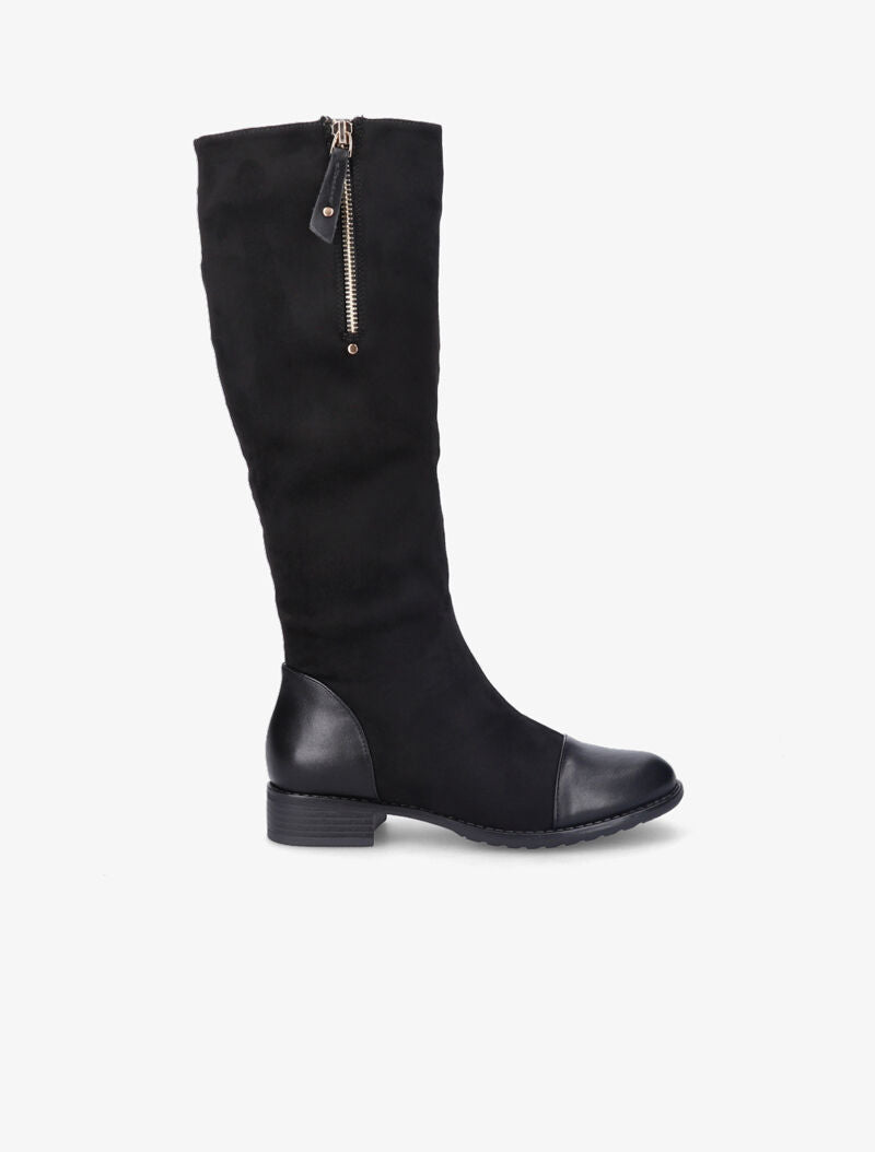 Bottes en suédine et simili avec zip décoratif doré - Noir - 5