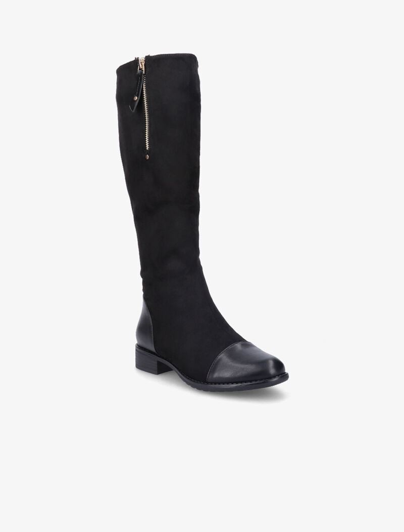 Bottes en suédine et simili avec zip décoratif doré - Noir - 2
