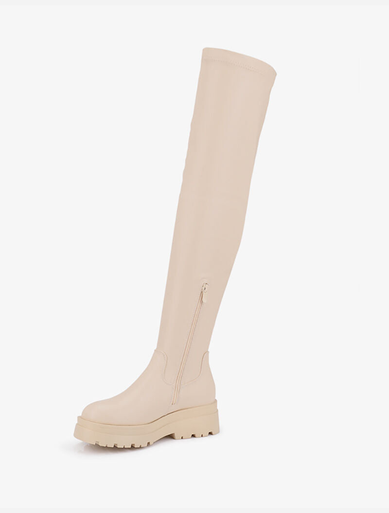 Cuissardes en simili à plateforme - Beige - 4