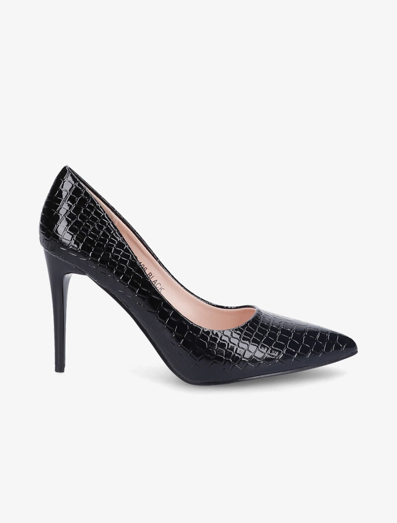 Escarpins vernis effet croco - Noir - 2