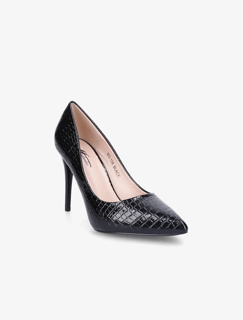 Escarpins vernis effet croco - Noir - 3