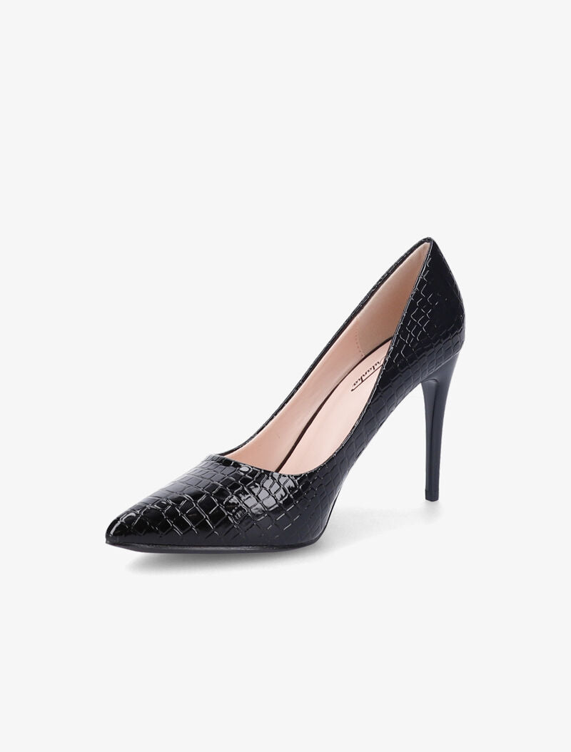 Escarpins vernis effet croco - Noir - 4