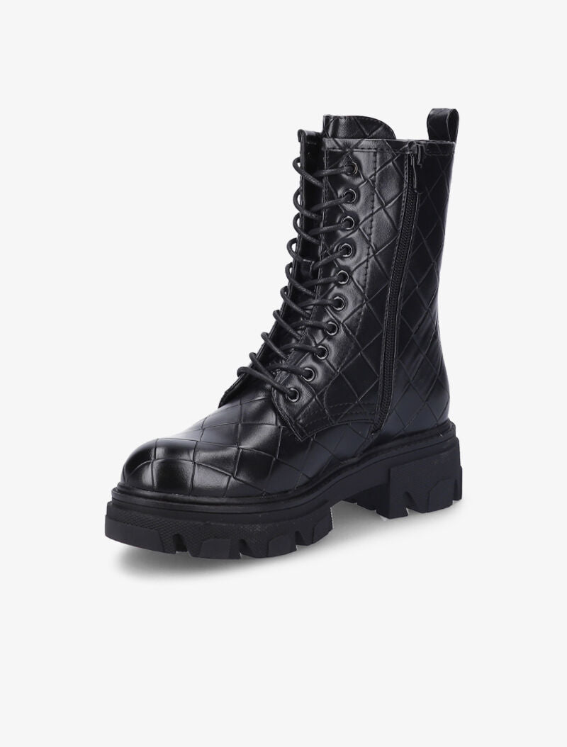 Bottines effet matelassé à talon et semelle crantés - Noir - 4