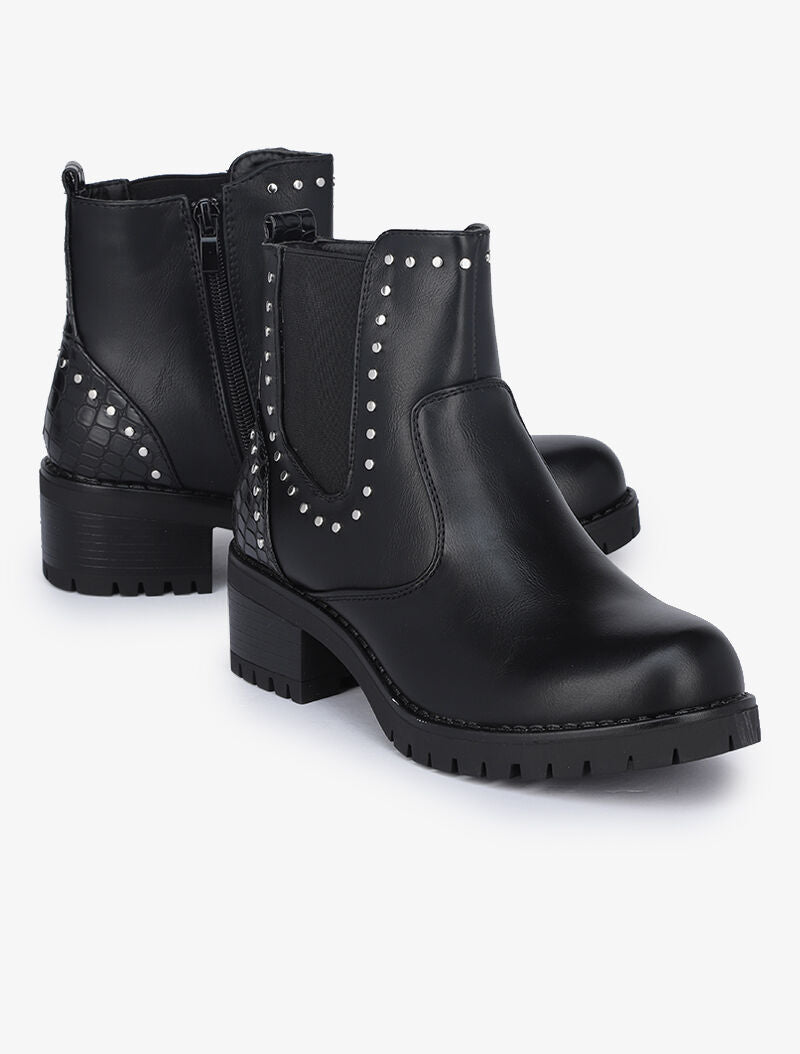 Bottines à contrefort croco et poinçons - Noir - 5