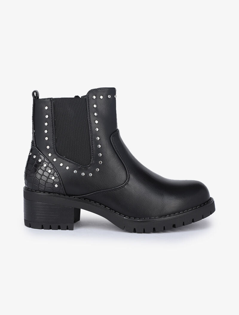 Bottines à contrefort croco et poinçons - Noir - 2