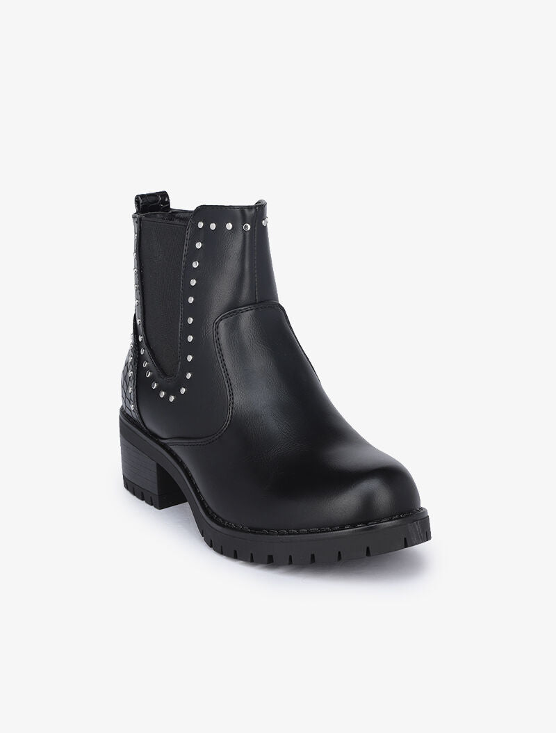 Bottines à contrefort croco et poinçons - Noir - 3