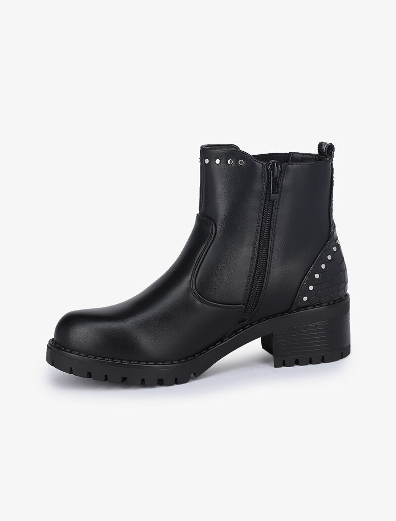 Bottines à contrefort croco et poinçons - Noir - 4