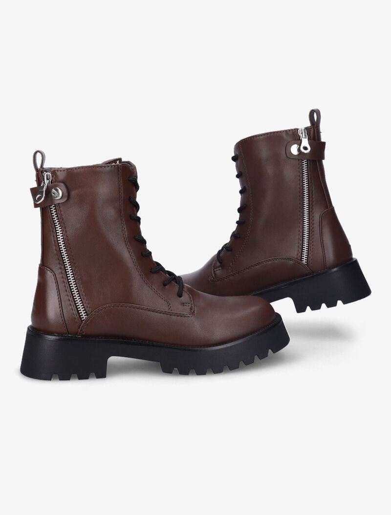 Rangers à semelle crantée et zip décoratif argenté - Chocolat - 4