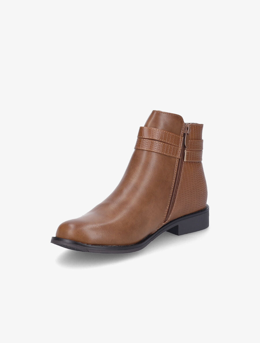 Bottines à contrefort et brides effet croco - Taupe - 4