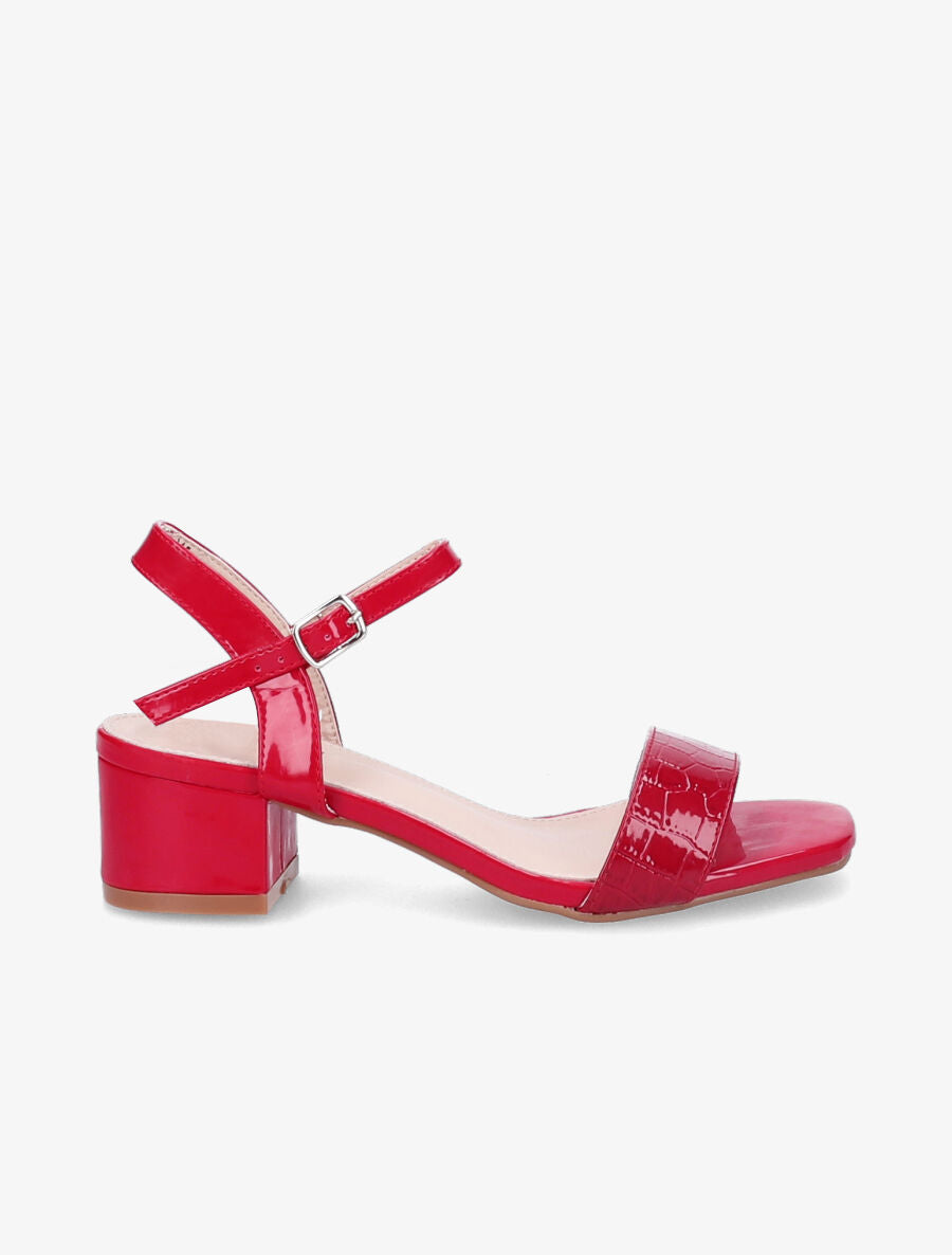 Sandales vernies à ganse effet croco - Rouge - 1