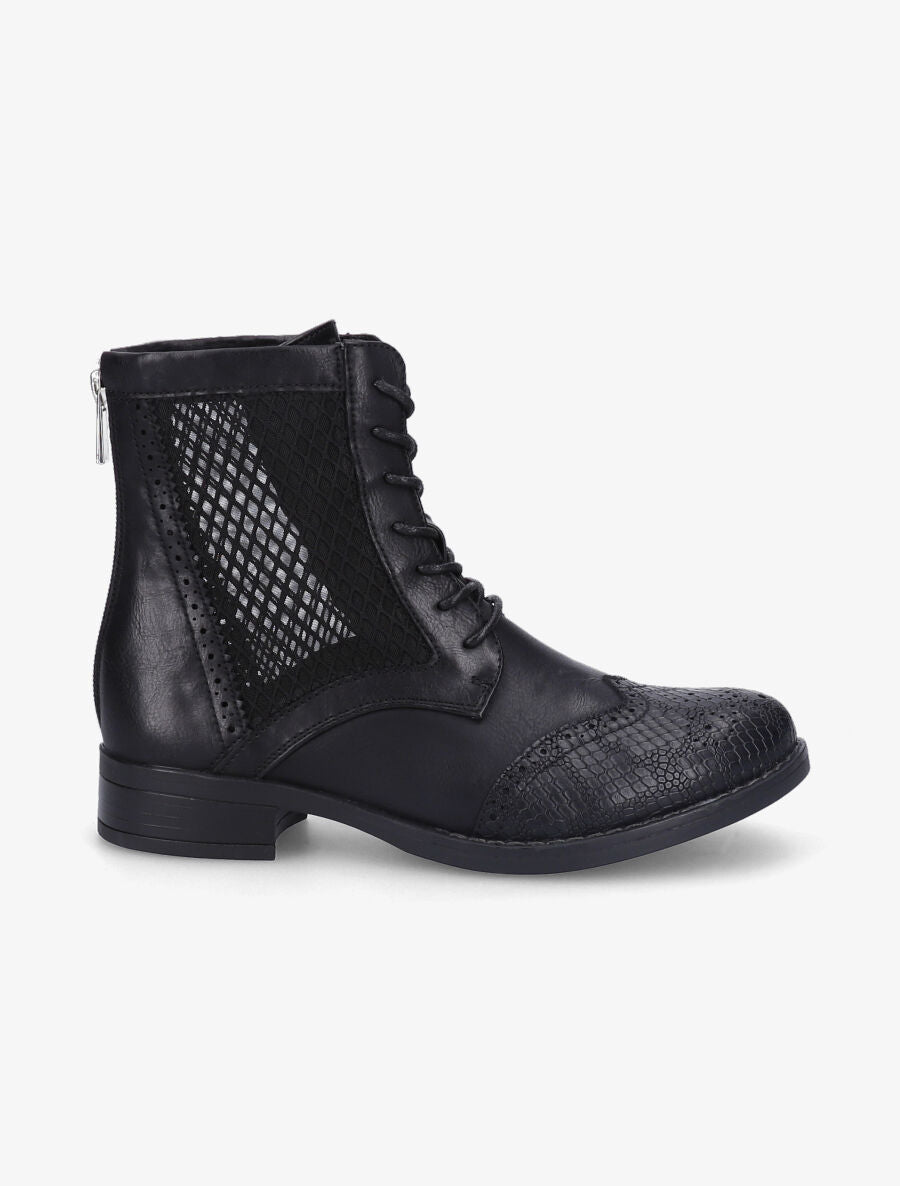 Bottines lacées à bouts effet python - Noir - 1