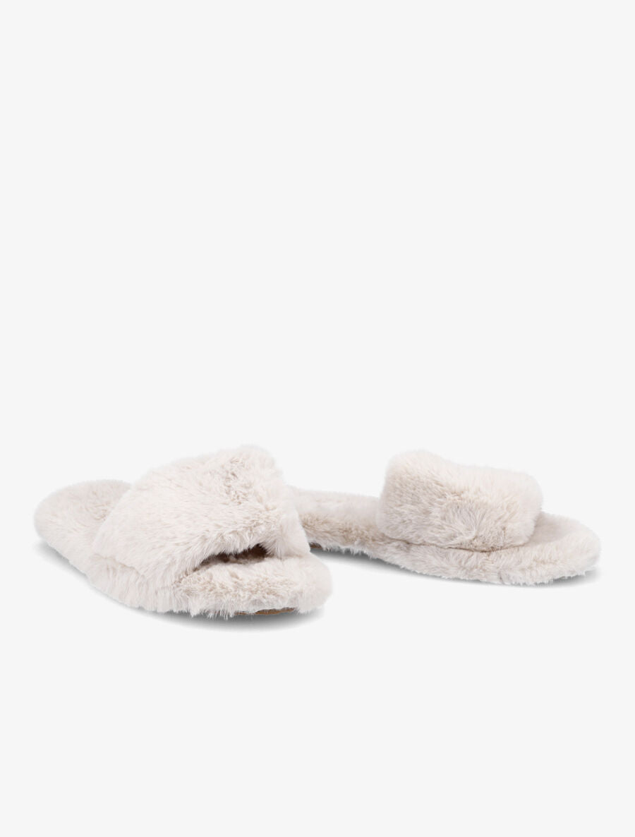 Claquettes en fourrure synthétique - Beige - 4