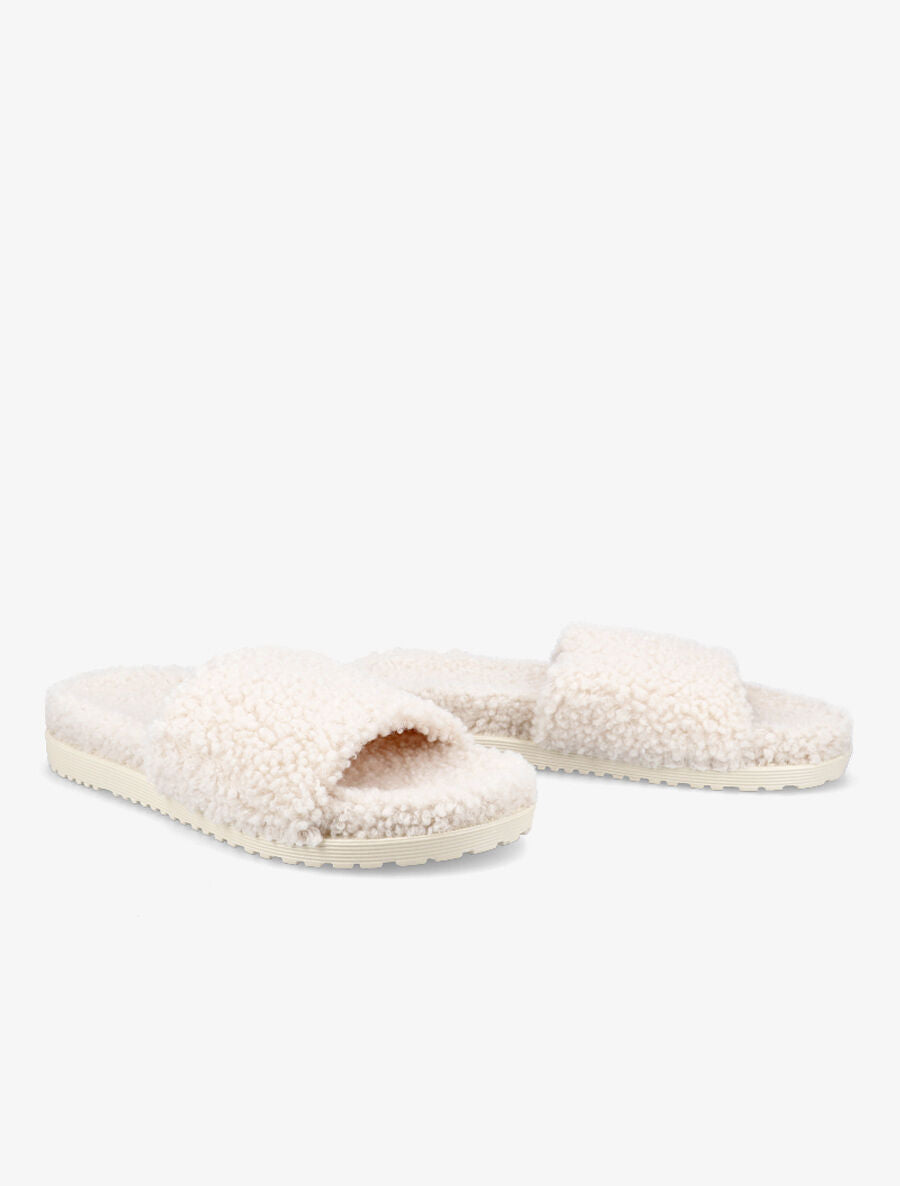 Claquettes effet laine bouclée - Écru - 4