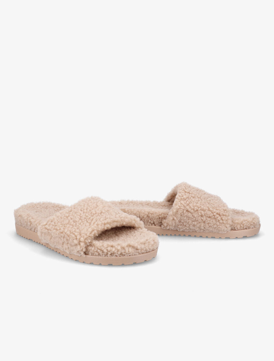Claquettes effet laine bouclée - Taupe - 4