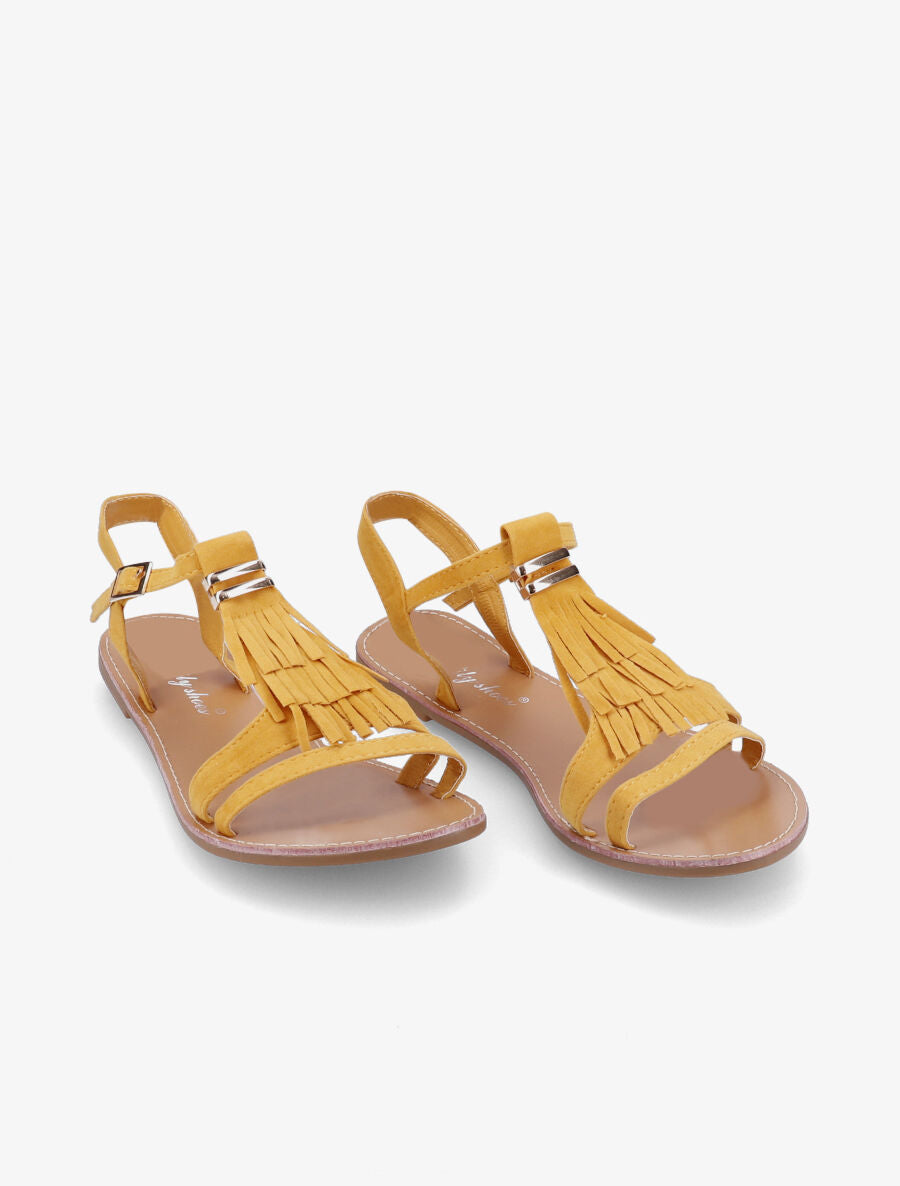Nu-pieds frangés à boucle dorée - Moutarde - 5