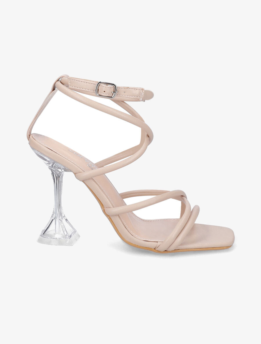 Sandales à brides et talons bobines transparents - Beige - 5
