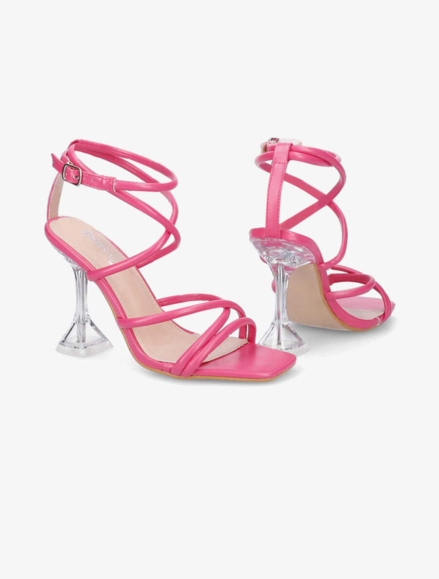 Sandales à brides et talons bobines transparents - Rose - 4