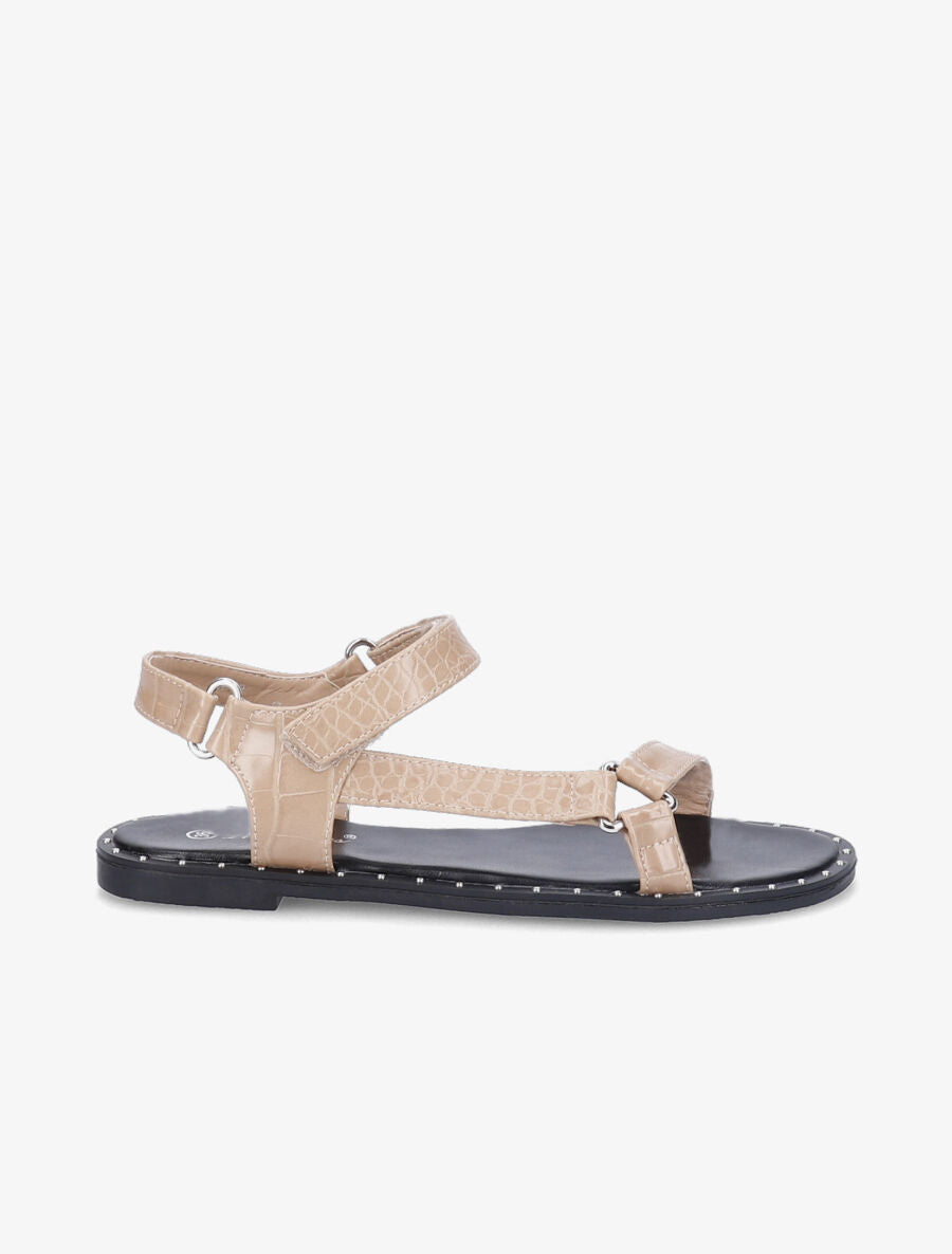 Nu-pieds à sangles effet croco - Taupe - 1