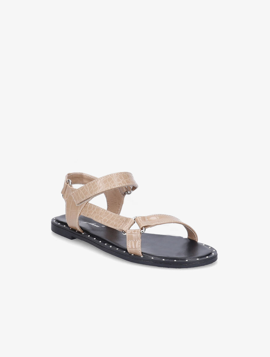 Nu-pieds à sangles effet croco - Taupe - 2