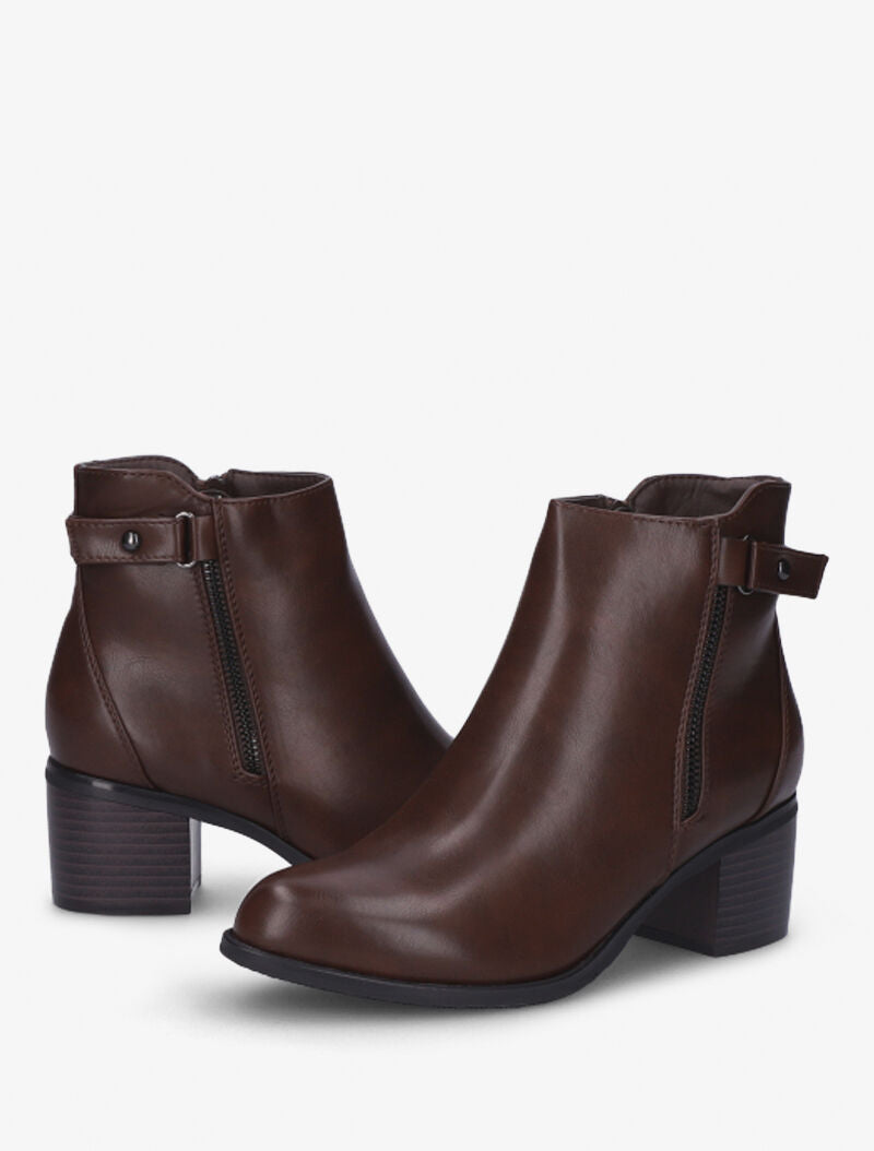Bottines à zip décoratif et lanière - Marron - 4