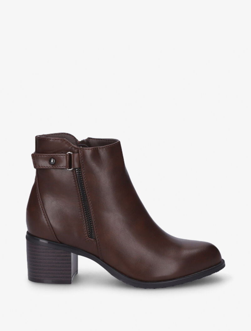 Bottines à zip décoratif et lanière - Marron - 5