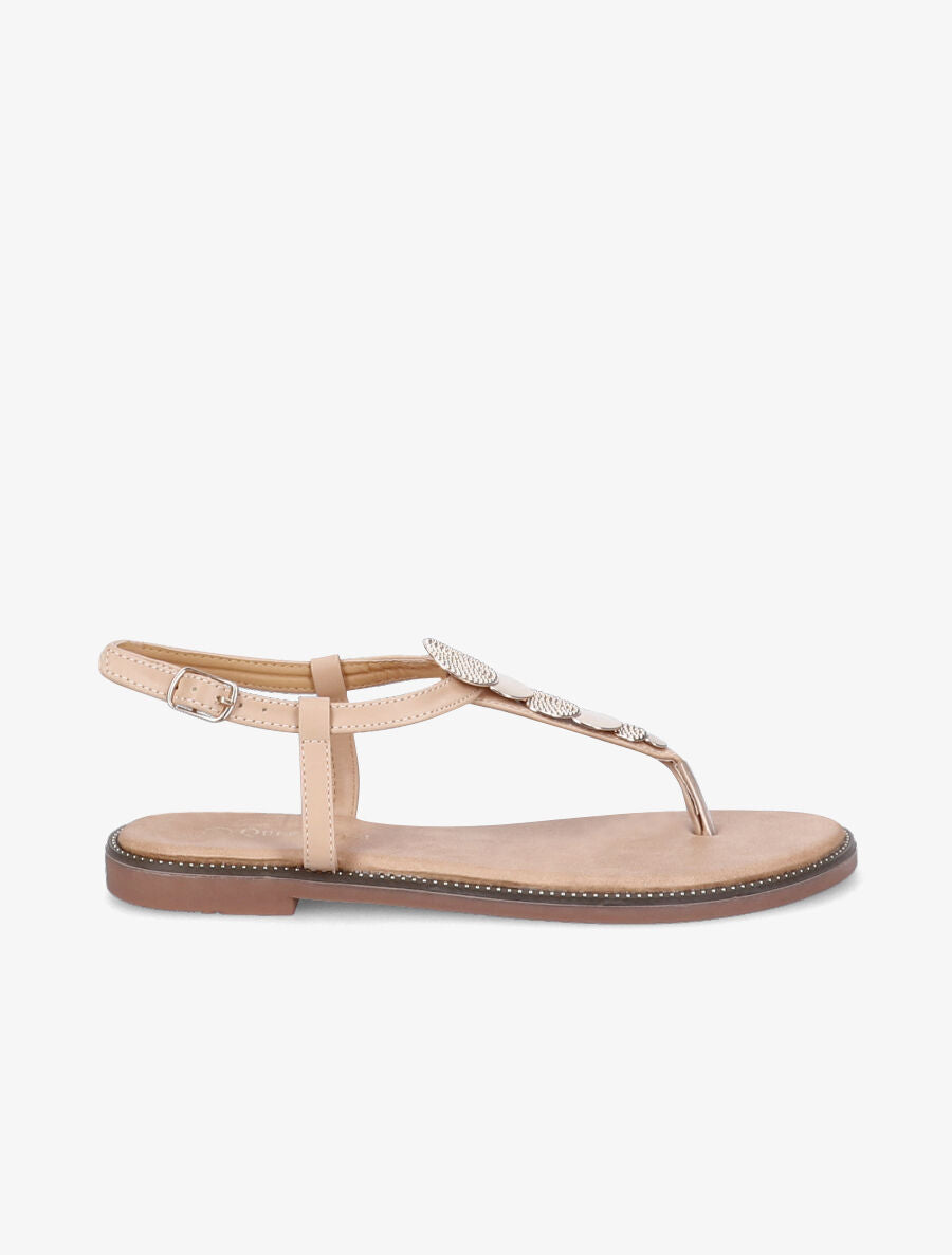 Nu-pied brides à médailles dorées - Beige - 2