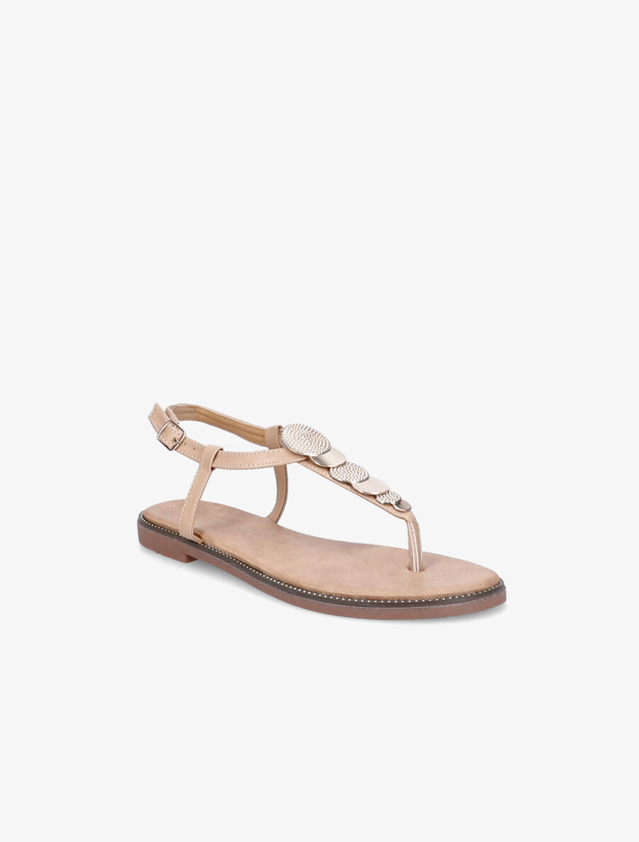 Nu-pied brides à médailles dorées - Beige - 5