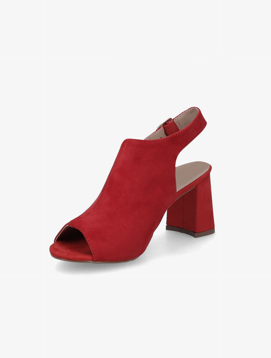 Sandales à talons et ganse bi-matière - Rouge - 3