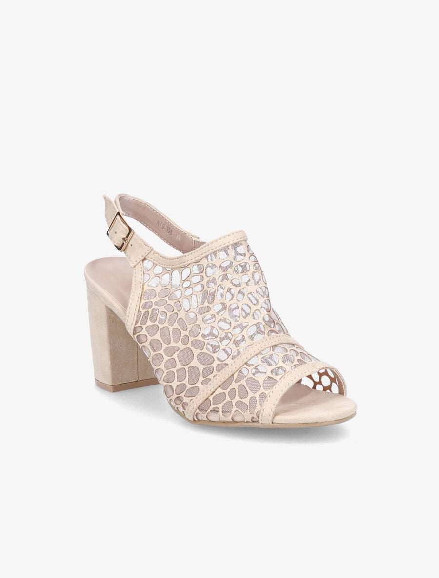Sandales à talons ganse en tissu et suédine style voronoï - Beige - 2