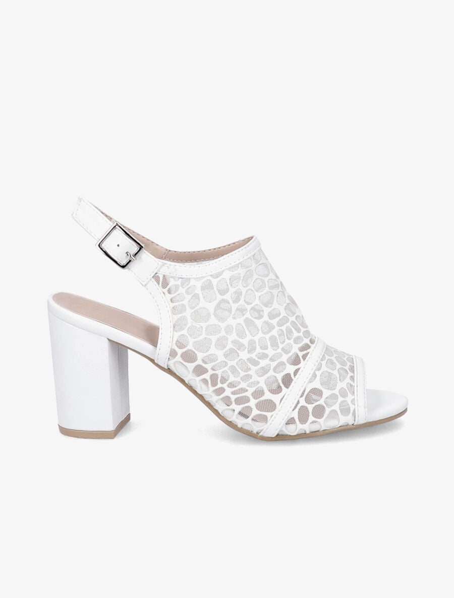 Sandales à talons ganse en tissu et suédine style voronoï - Blanc - 1