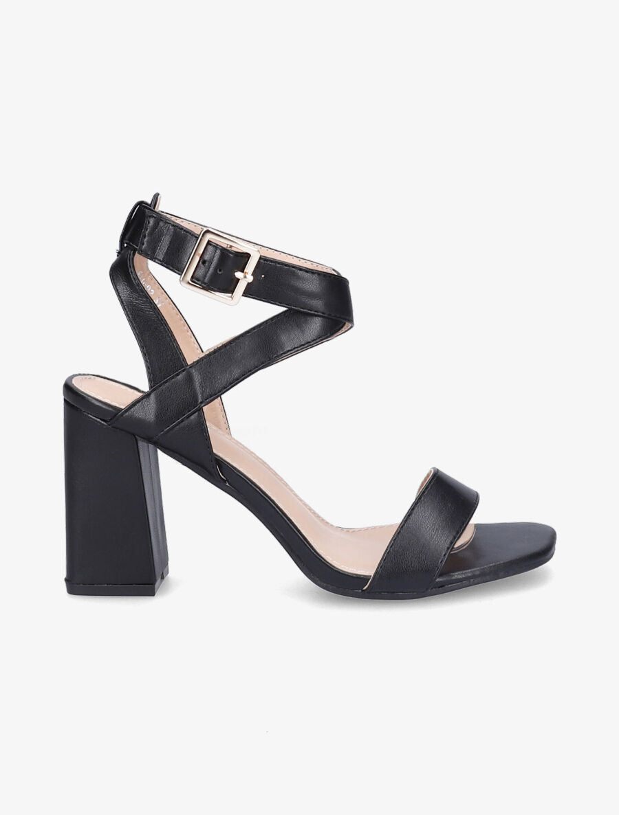 Sandales à talons en simili et brides croisées - Noir - 5