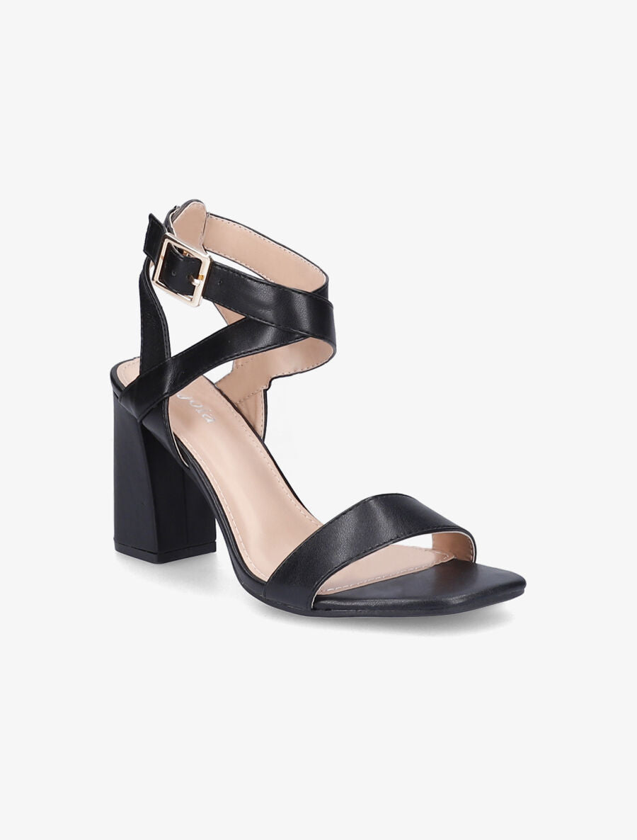 Sandales à talons en simili et brides croisées - Noir - 2