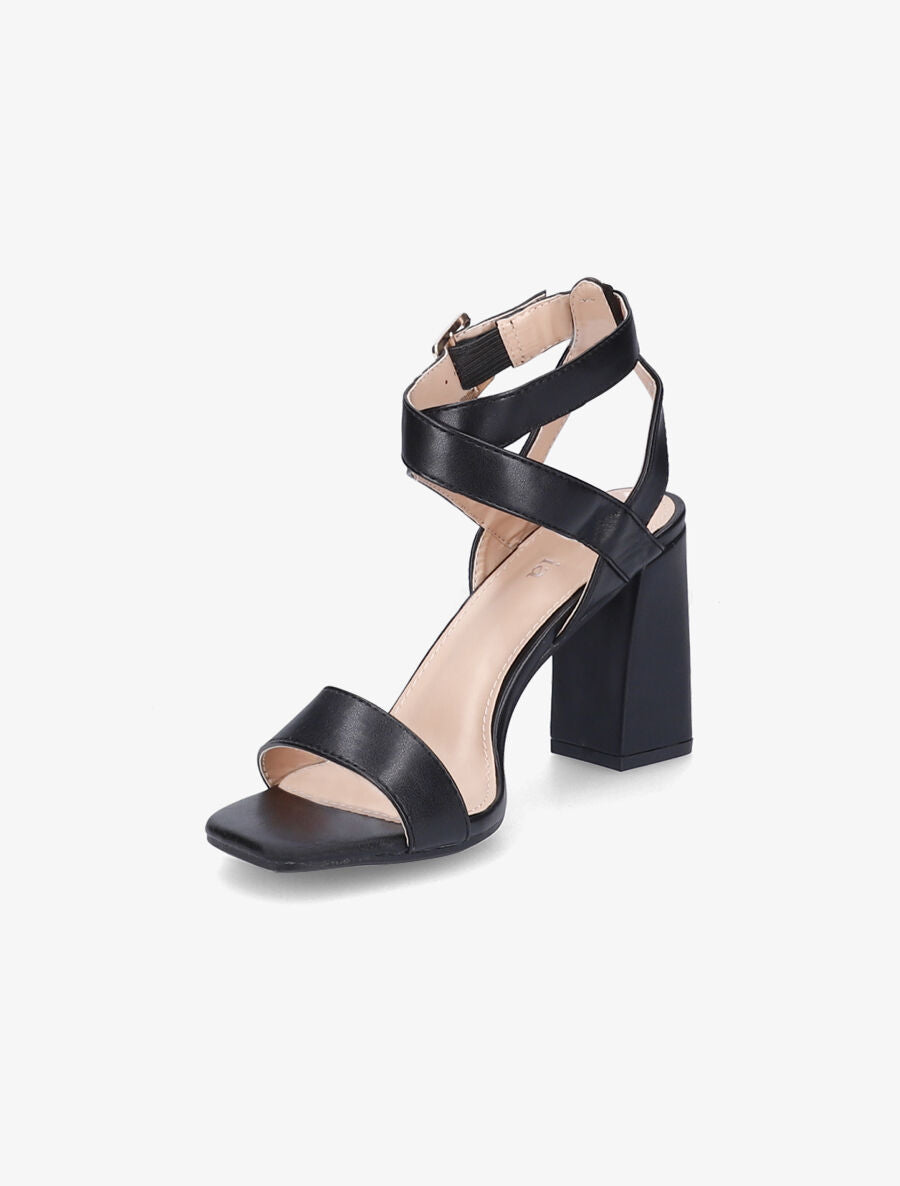Sandales à talons en simili et brides croisées - Noir - 3
