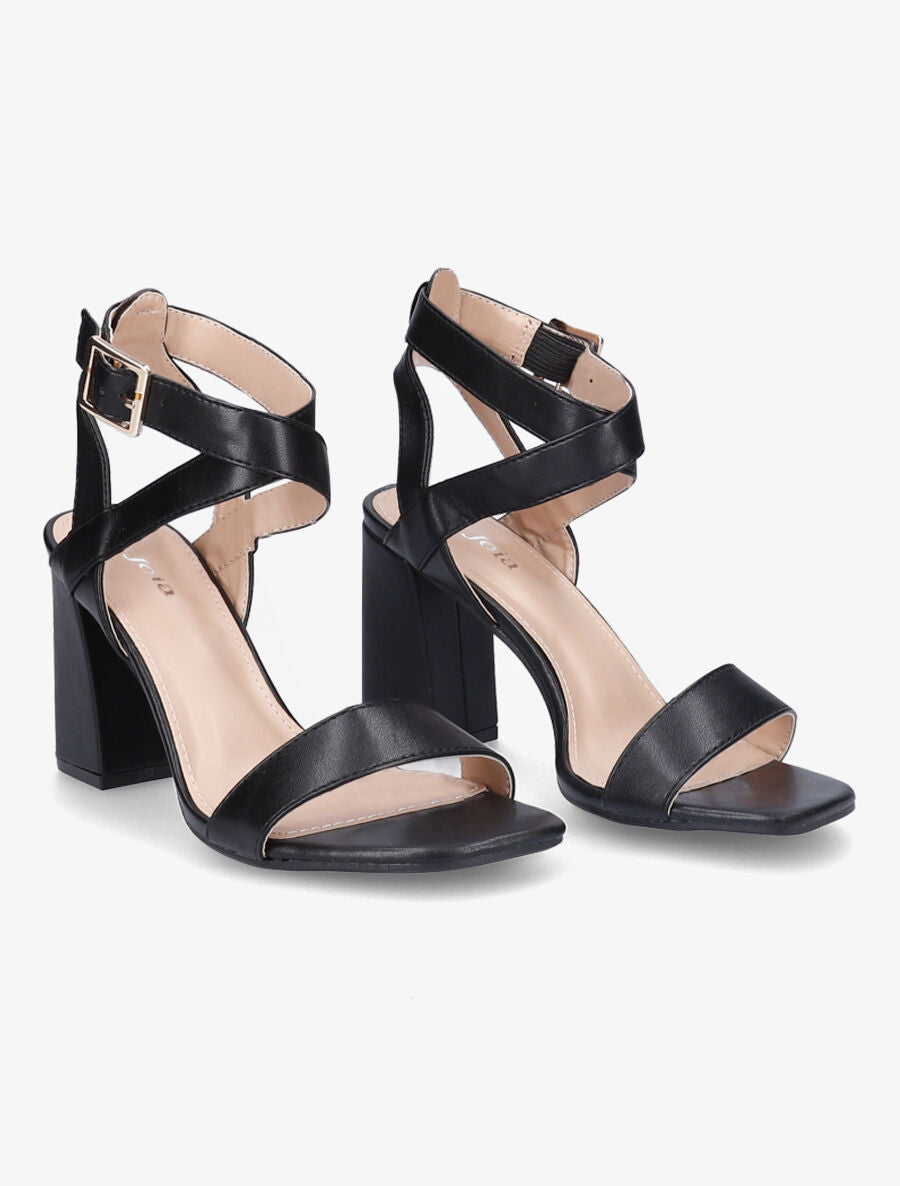 Sandales à talons en simili et brides croisées - Noir - 4
