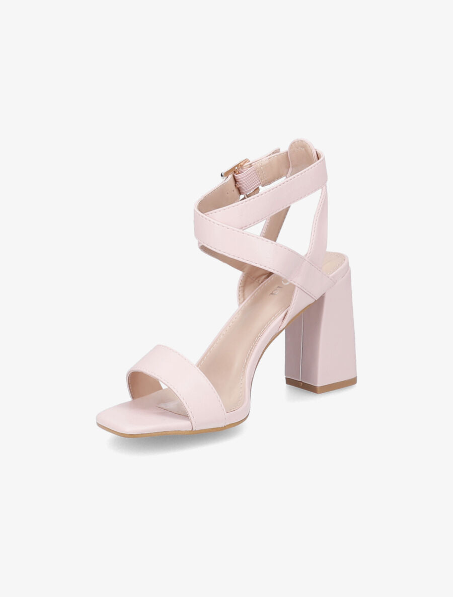Sandales à talons en simili et brides croisées - Rose - 3