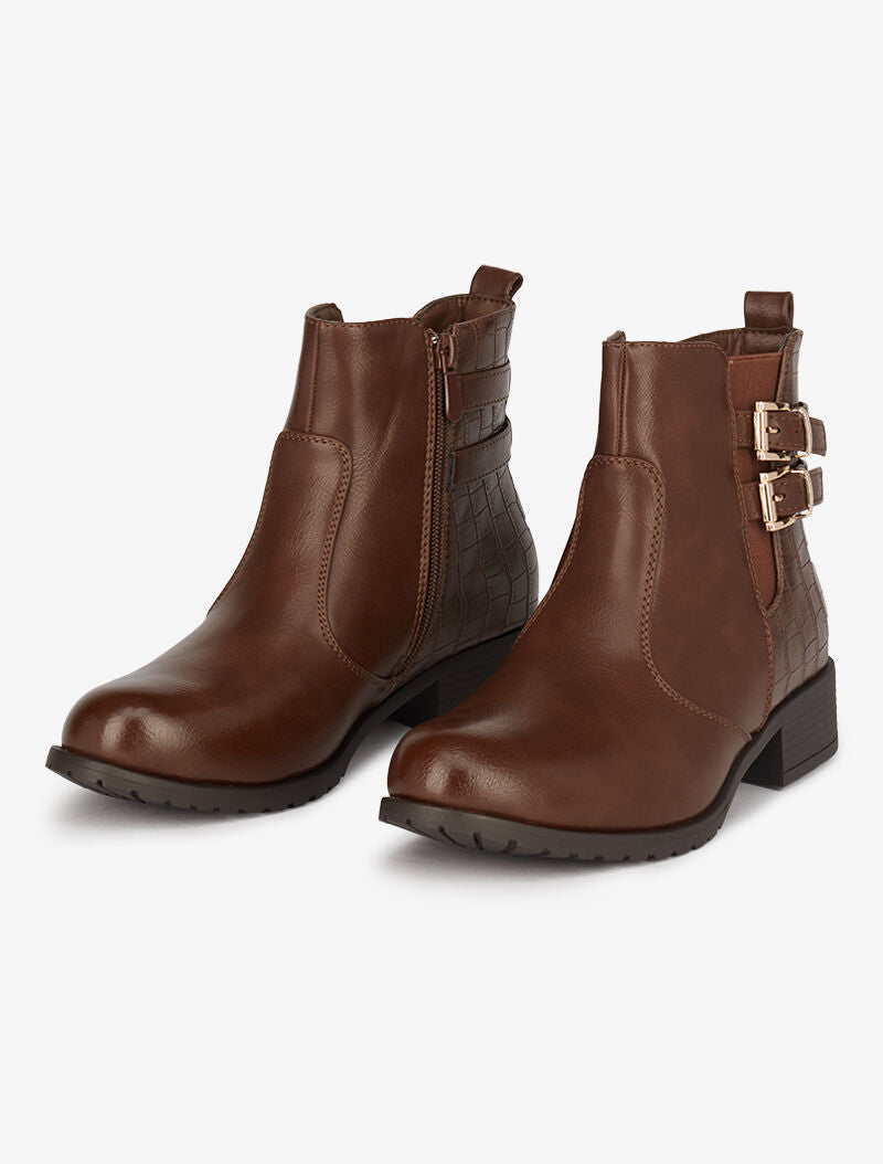 Bottines bi-matière à double sangles - Marron - 5