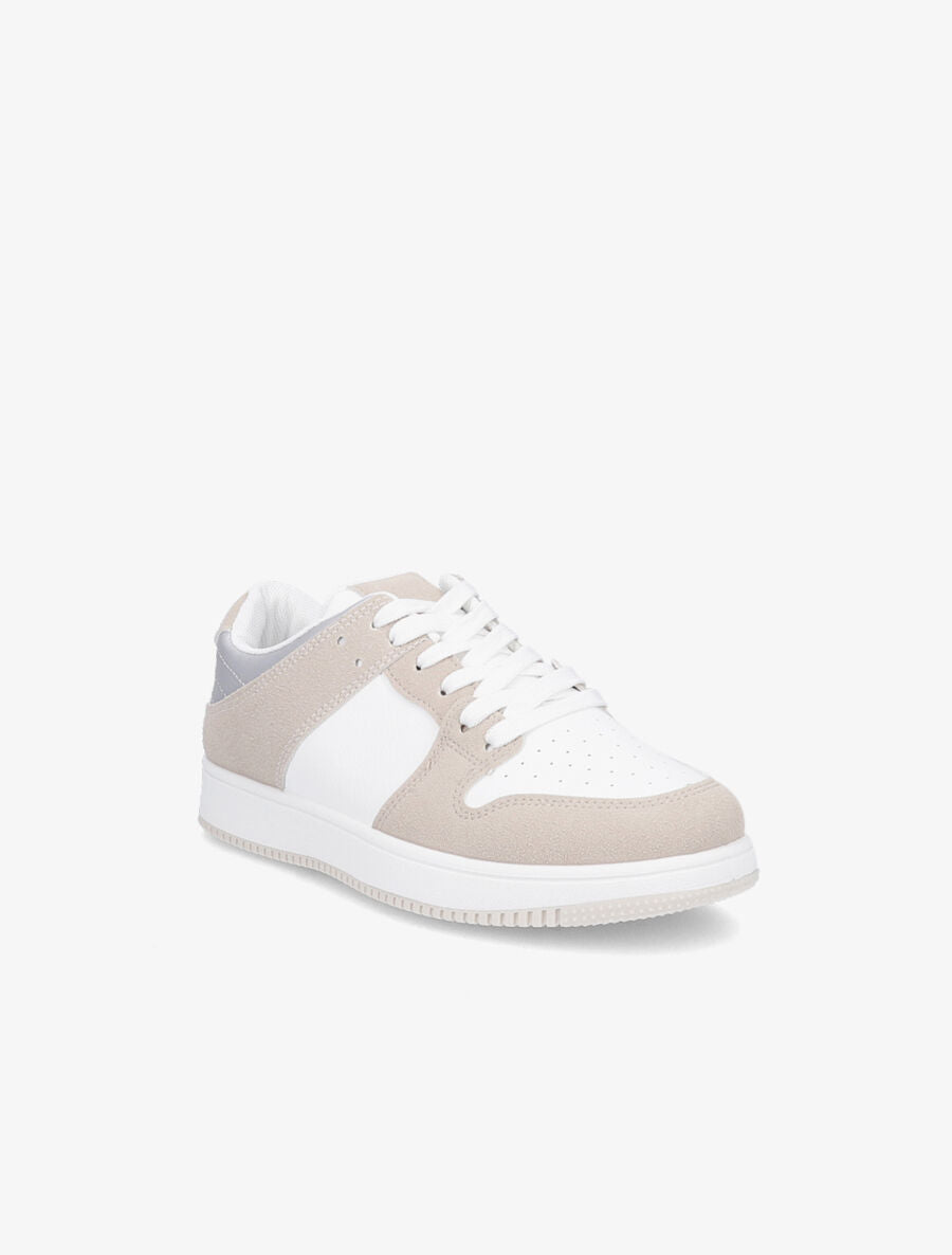 Sneakers bicolore en simili et suédine - Beige - 2