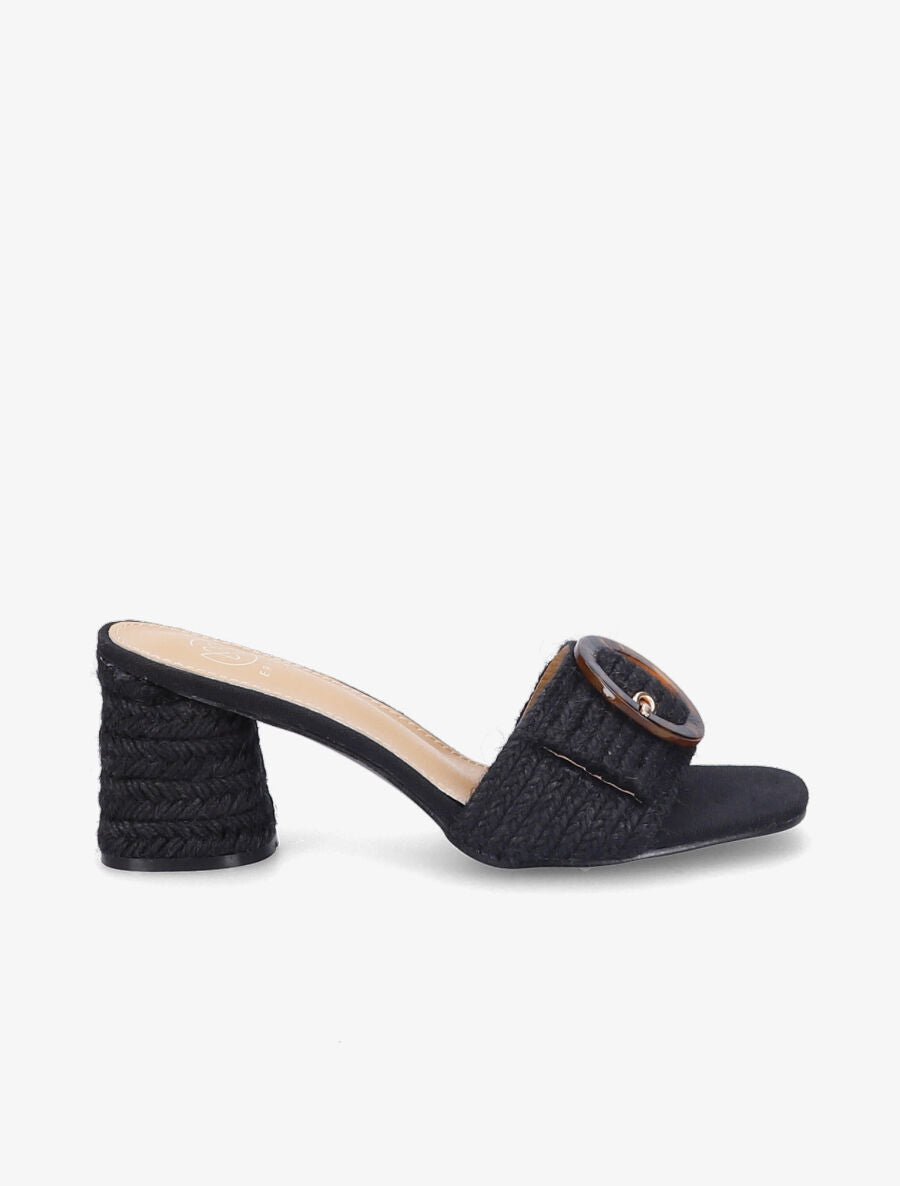 Mules en raphia à boucle style écailles - Noir - 1