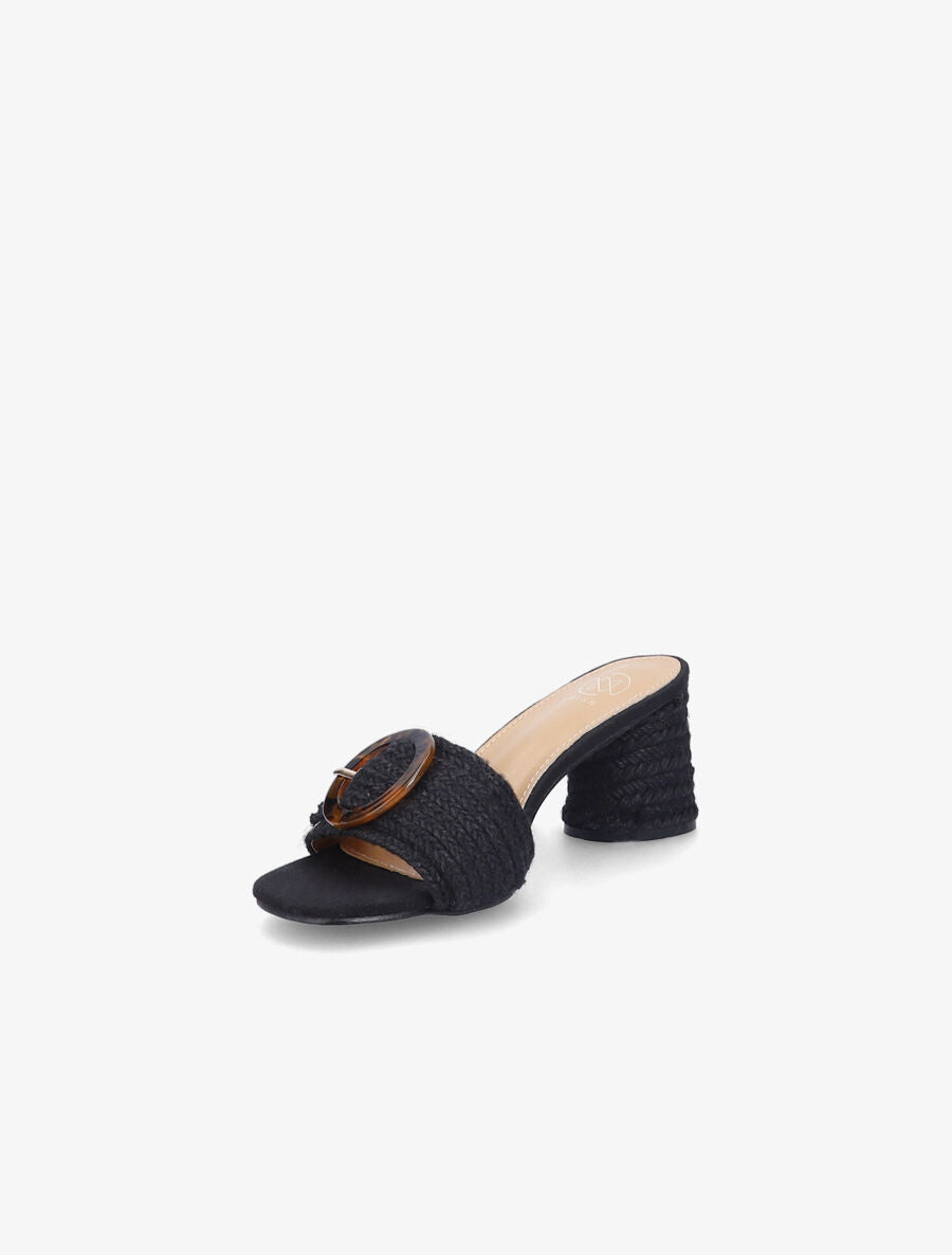 Mules en raphia à boucle style écailles - Noir - 3
