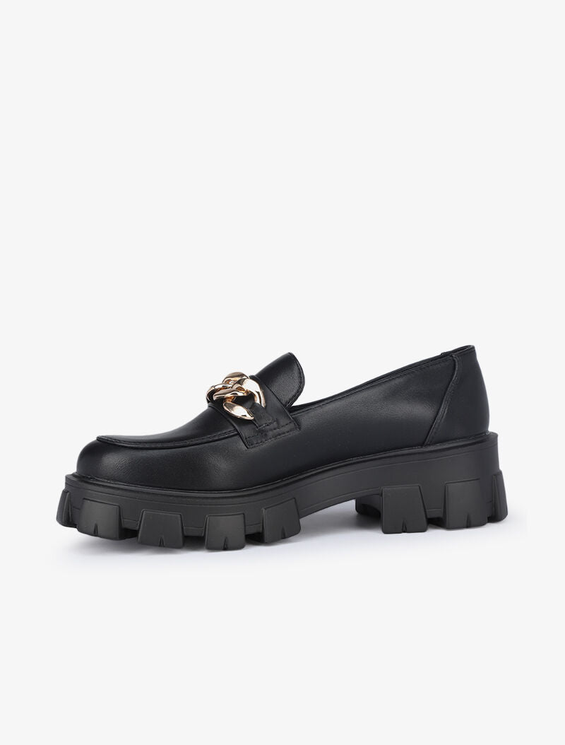 Mocassins à détail chaîne et semelles crantées - Noir - 4