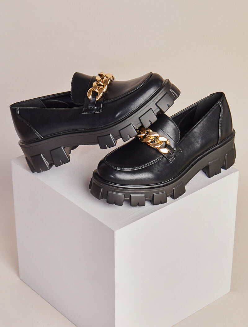 Mocassins à détail chaîne et semelles crantées - Noir - 5