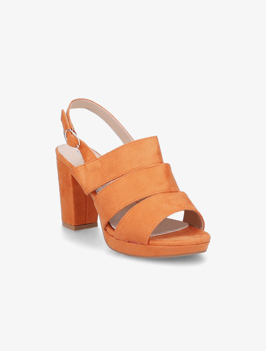 Sandales à talons en suédine et larges brides - Orange - 2