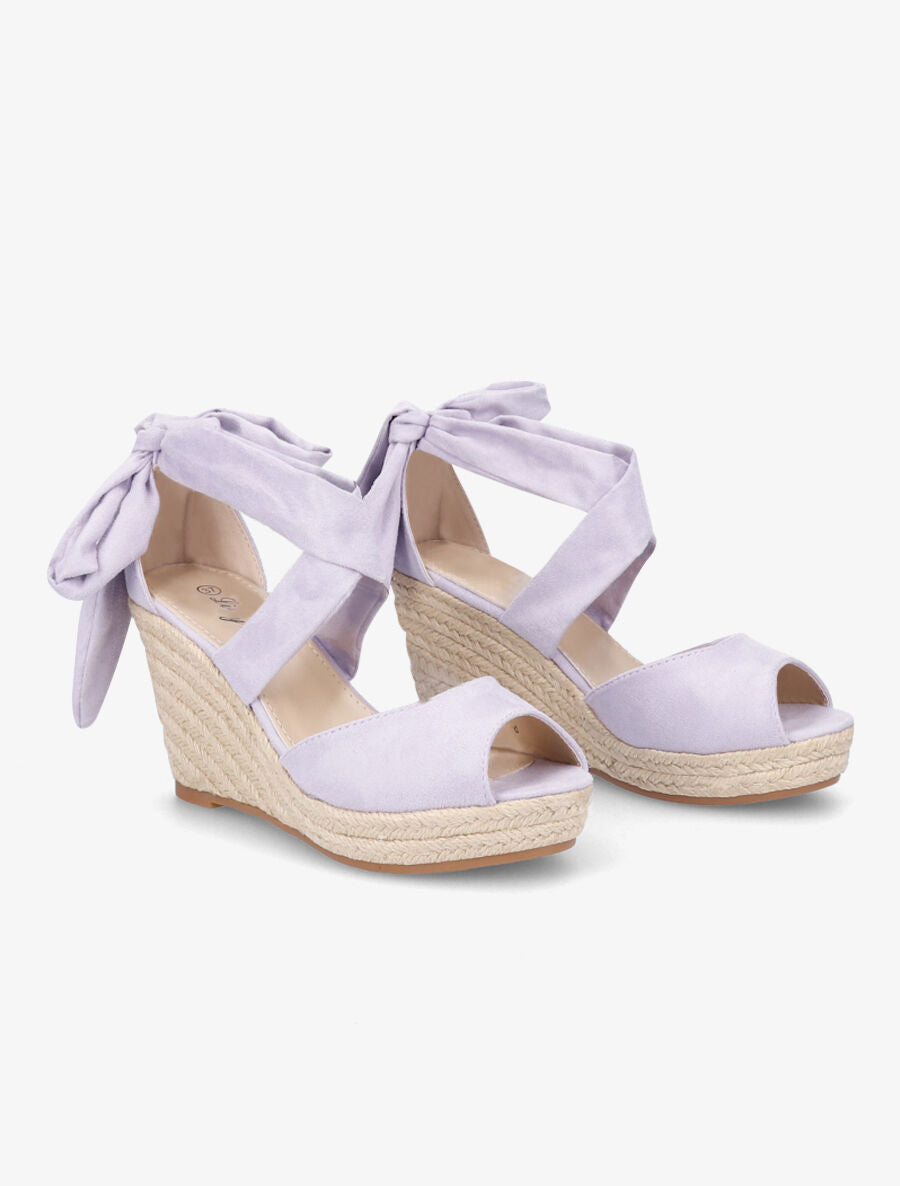 Espadrilles à talons compensés et liens en suédine - Lilas - 4