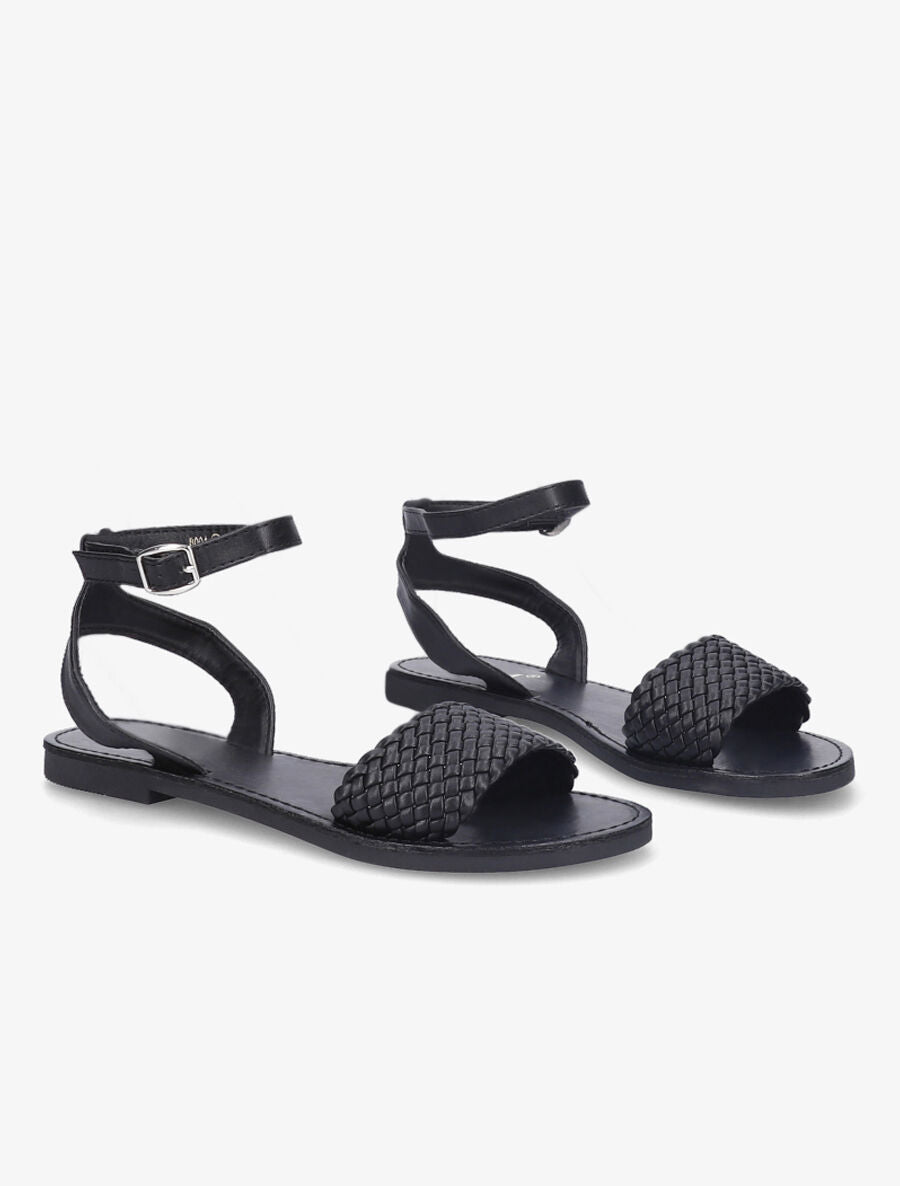 Nu-pieds à ganses tressées effet osier - Noir - 4