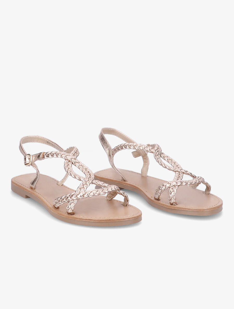 Sandales plates à brides tressées et croisées - Rose gold - 4