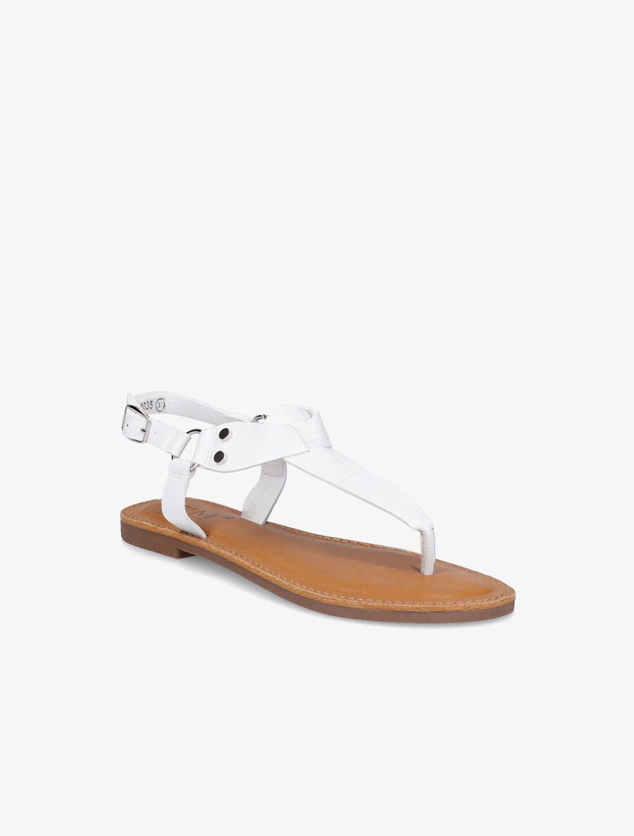 Nu pieds à bride en T effet croco - Blanc - 1